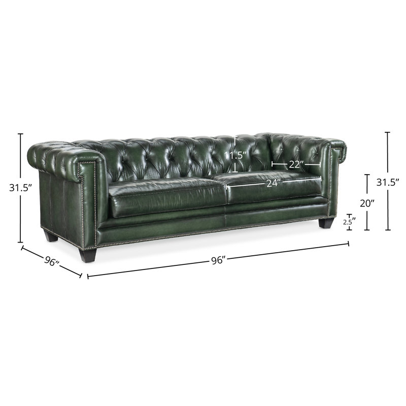 Charleston 96'' Genuine Leather Rolled Arm Chesterfield Sofa