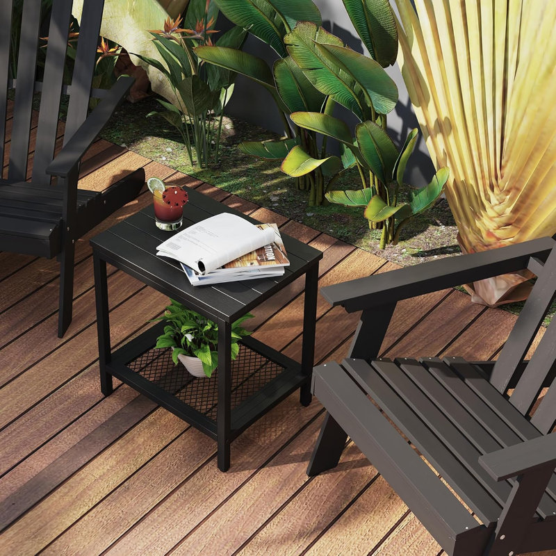 Table d'appoint extérieure avec rangement, 2 niveaux, noire