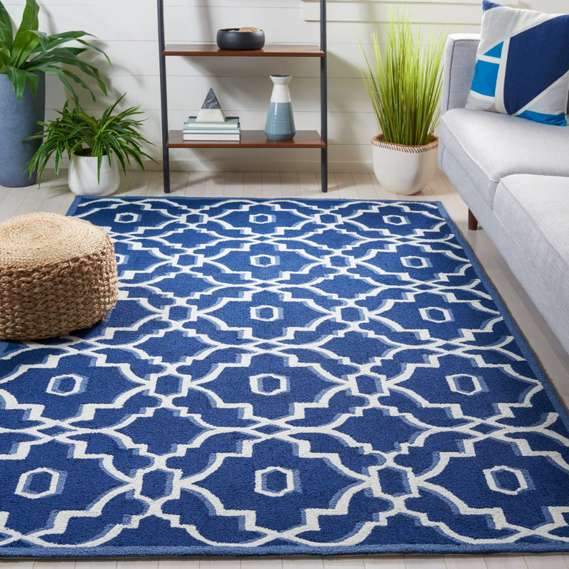 Tapis bleu marine / ivoire Lamour, Rectangle 3 pi 6 po x 5 pi 6 po