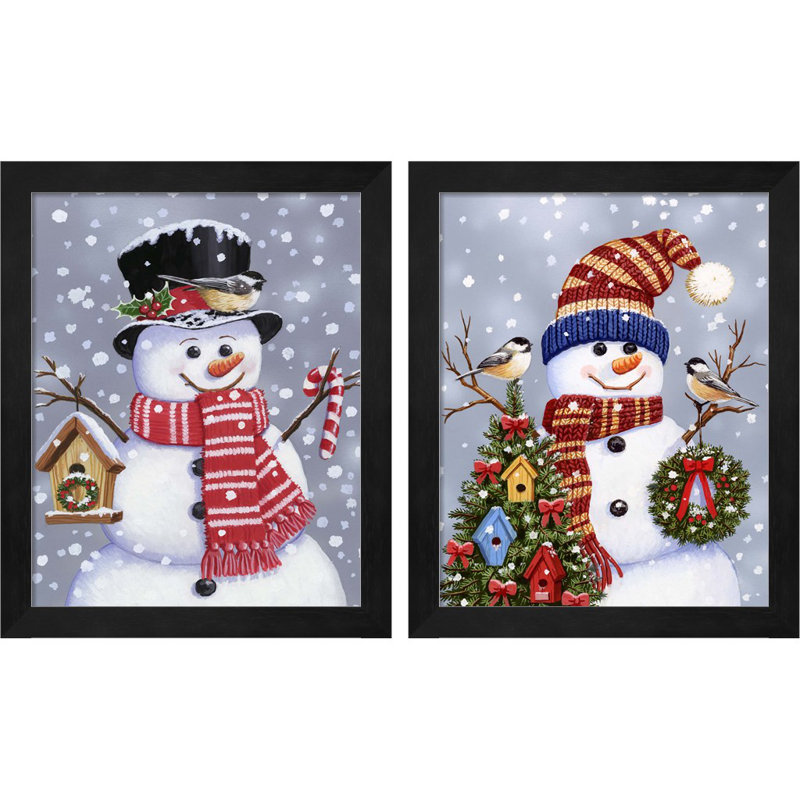 " Snowman With Tophat & Wreath " by William Vanderdasson 2 - Pieces