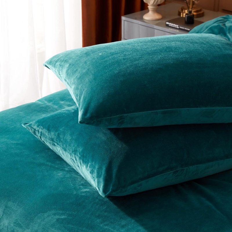 Ensemble de housse de couette en velours 3 pièces Housse de couette de luxe, Bleu paon