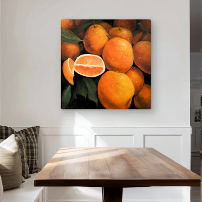 Fresh Oranges - Hyperrealist Kitchen Metal Print for Decor
