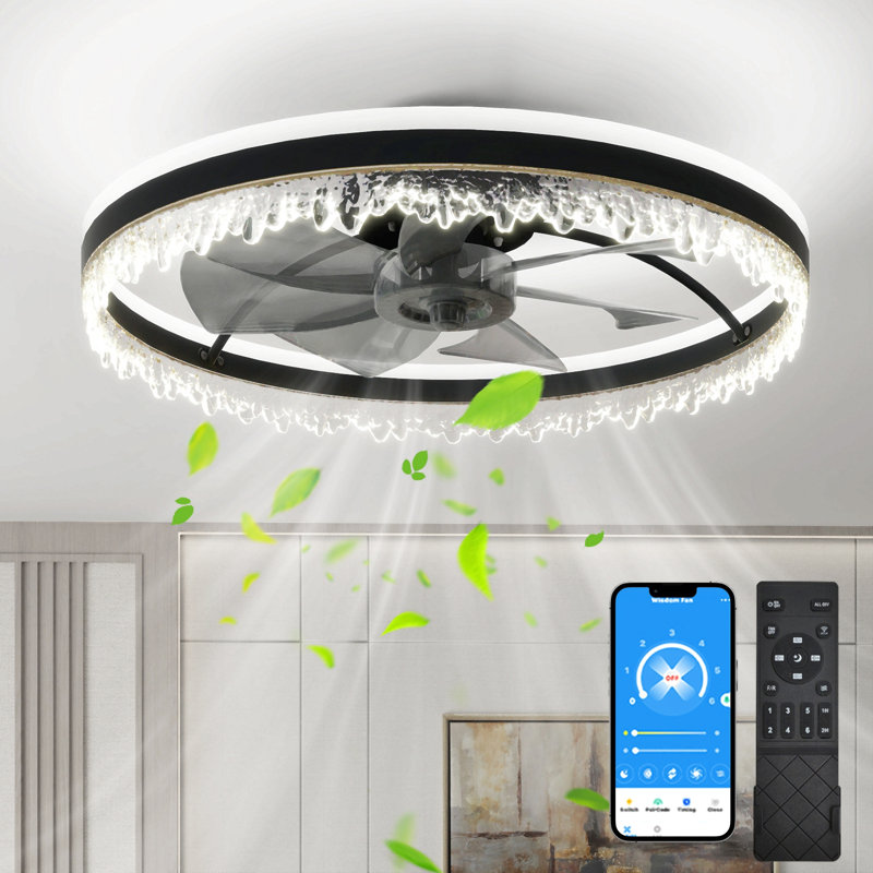Modern Led Ceiling Fan With Light – Dimmable Ceiling Light With Invisible Blades And Crystal Design, Remote Control & Adjustable Color Temperature, Quiet Fan For Bedroom, Living Room