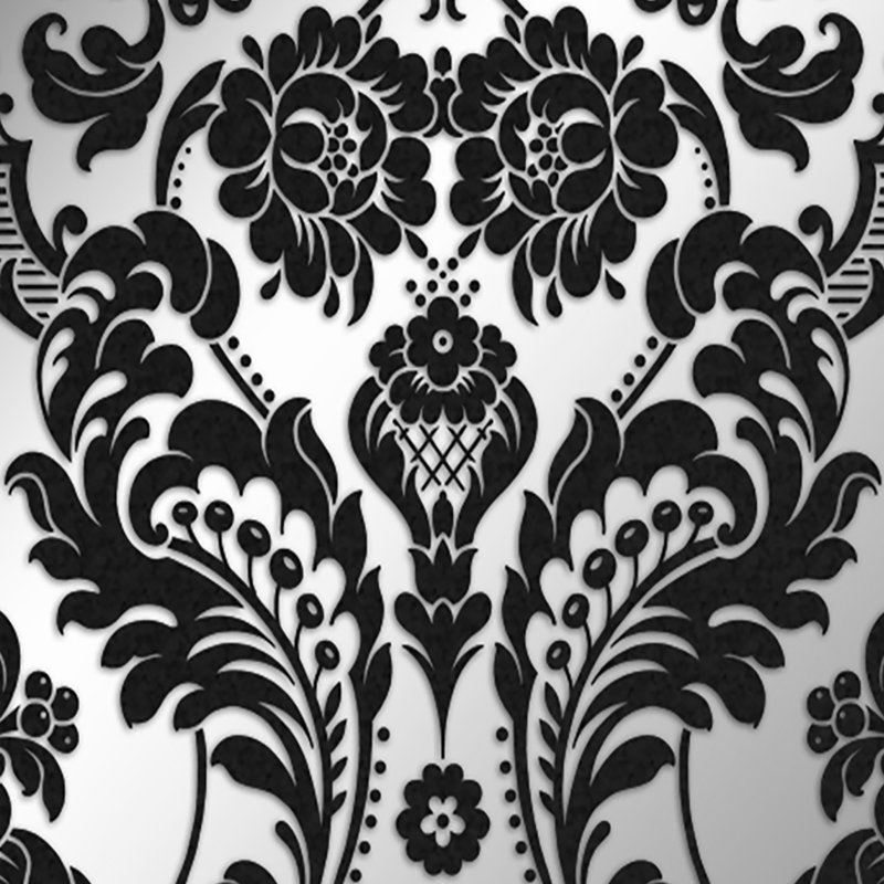 Gothic Damask Metallic Wallpaper Roll, Black/Silver