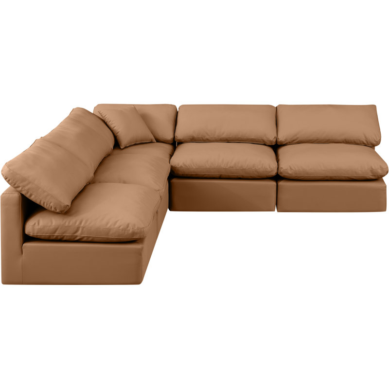 Hinami Upholstered L-Shaped Sectional Reversible, Cognac Vegan Leather