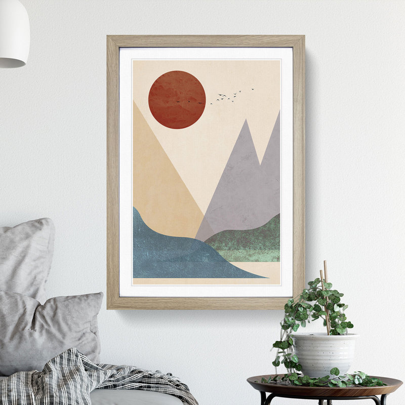Abstract Modern Landscape - Picture Frame Graphic Art, 65cm H x 48cm W x 2cm D, Oak