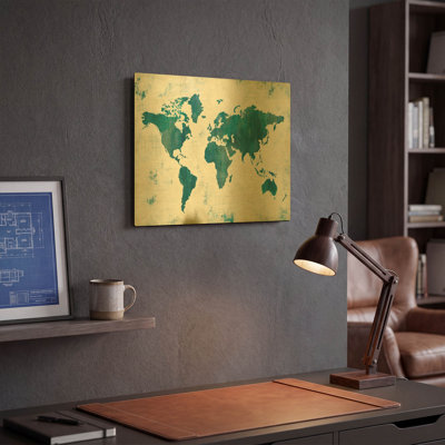 «Découvrez le monde bleu» par Melissa Averinos, art mural en métal doré, 16 po x 12 po