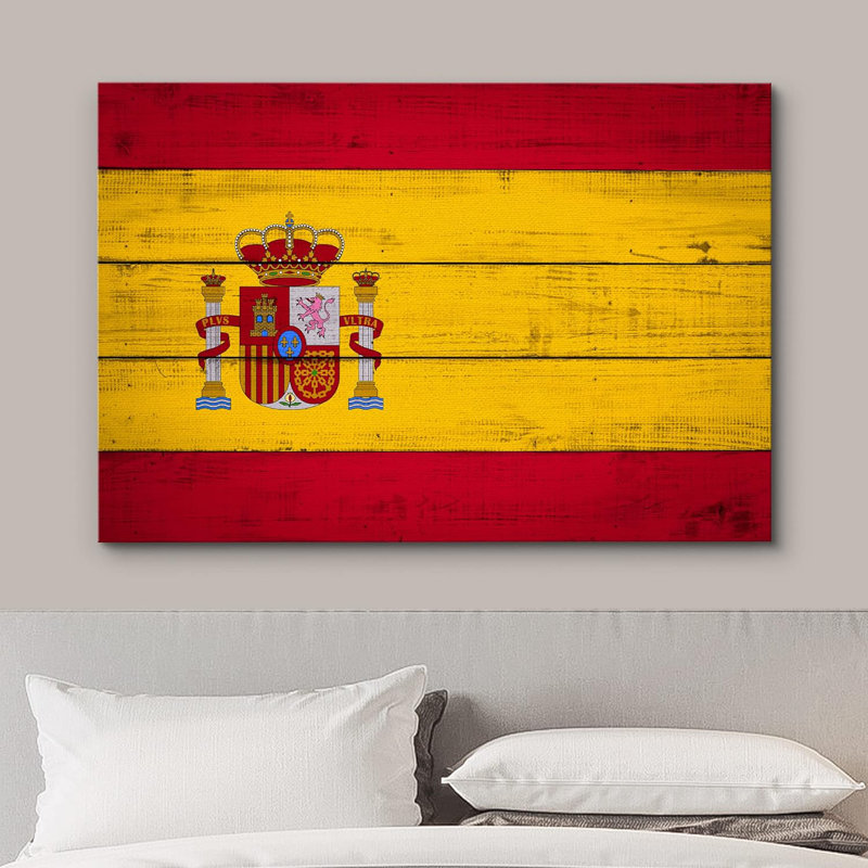 Panneau de bois effet drapeau européen rayé espagnol sur toile, H 32 po x l 48 po x P 1,5 po