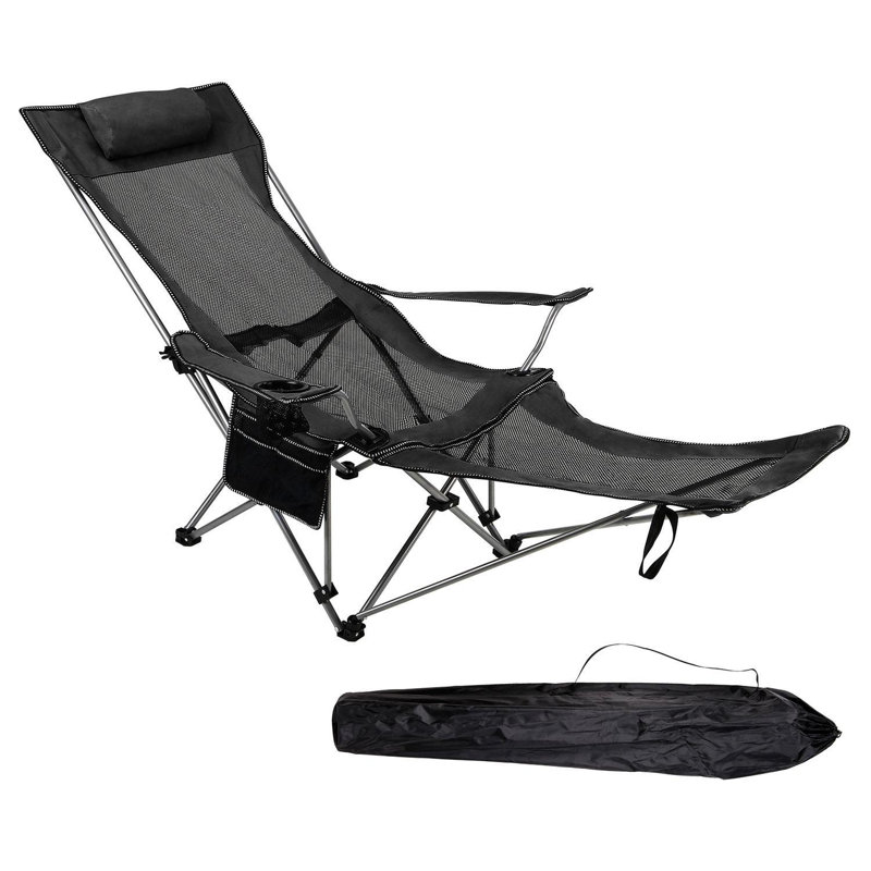 Adjustable Folding Recliner Camping Chair – Lightweight Portable Chair With Detachable Footrest, Headrest, Cupholder, And Pocket For Outdoor, Beach, And Garden