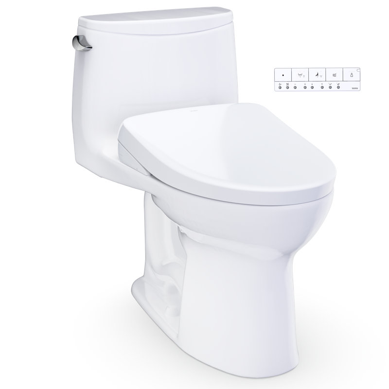 TOTO Ultramax WASHLET+ S7A One-Piece Elongated 1.6 GPF Auto Flush Universal Height Toilet with CEFIONTECT, Cotton White - MW6084736CSFGA#01