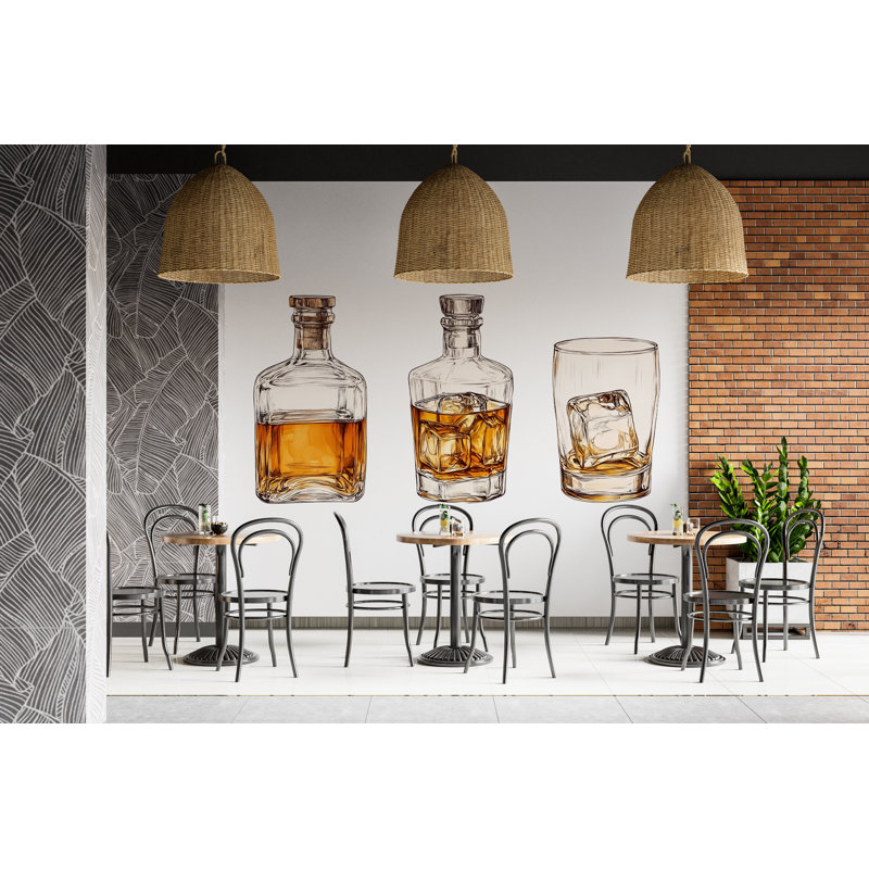 Murale bouteille de whisky, art mural de bar, décor de verre Bourbon, intérieur de salon moderne 414Mv, H 24 po x l 13 po
