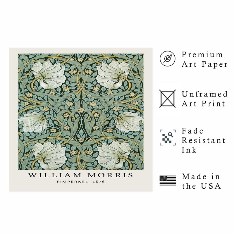 Floral, William Morris Pimpernel, reproduction d'art classique sans cadre, H 12 po x l 12 po