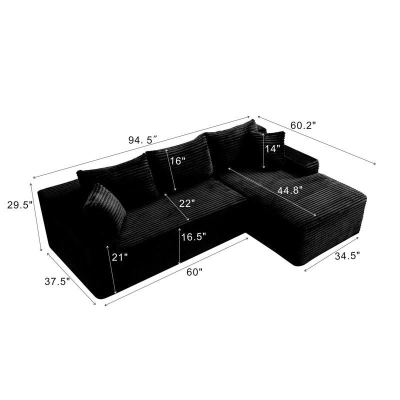 Canapé modulaire 94,5 po avec canapé en L modulaire avec méridienne en forme de L, canapé rembourré minimaliste moderne pour la chambre du salon, canapé d'angle à assise profonde, aucun assemblage requis