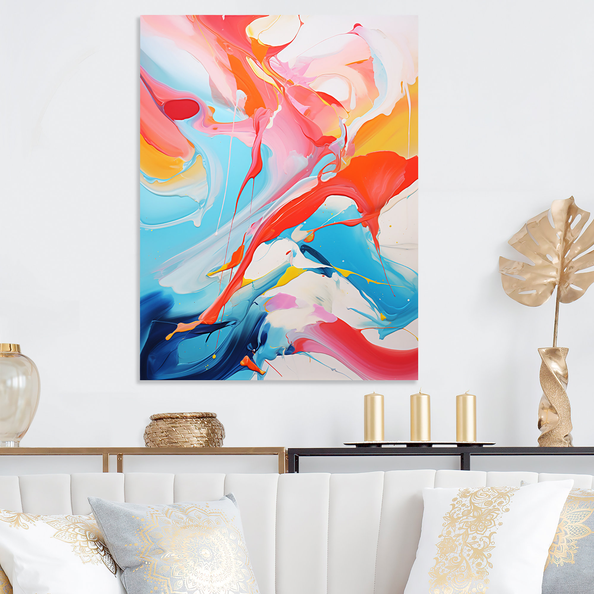 Ivy Bronx Blue An Pink Paint Storm I - Liquid Ink Abstract Metal Wall ...