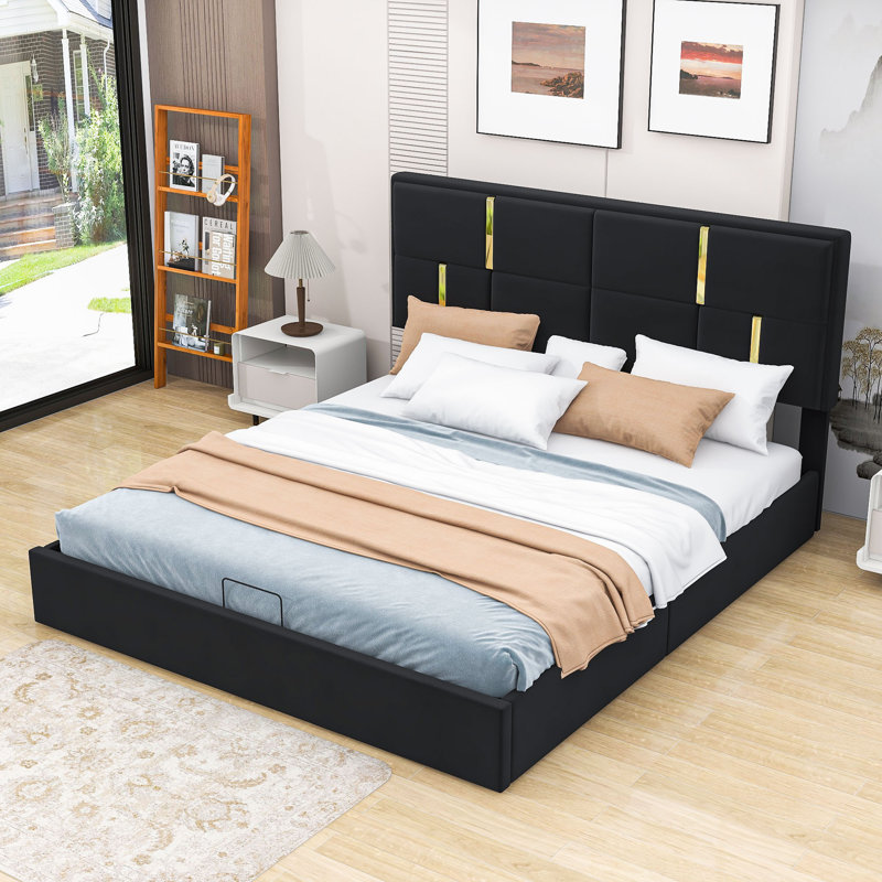 Grand lit plateforme avec rangement Auroura, Noir