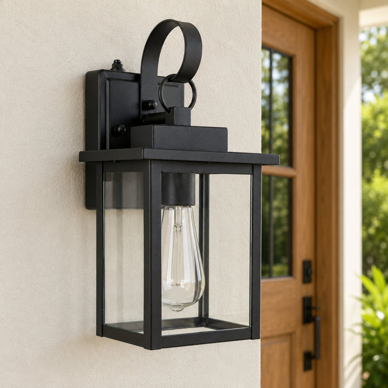 Applique murale d'extérieur 1 lumière en fer trempé noir 1 lumière ETL avec crépuscule à l'aube, Noir mat