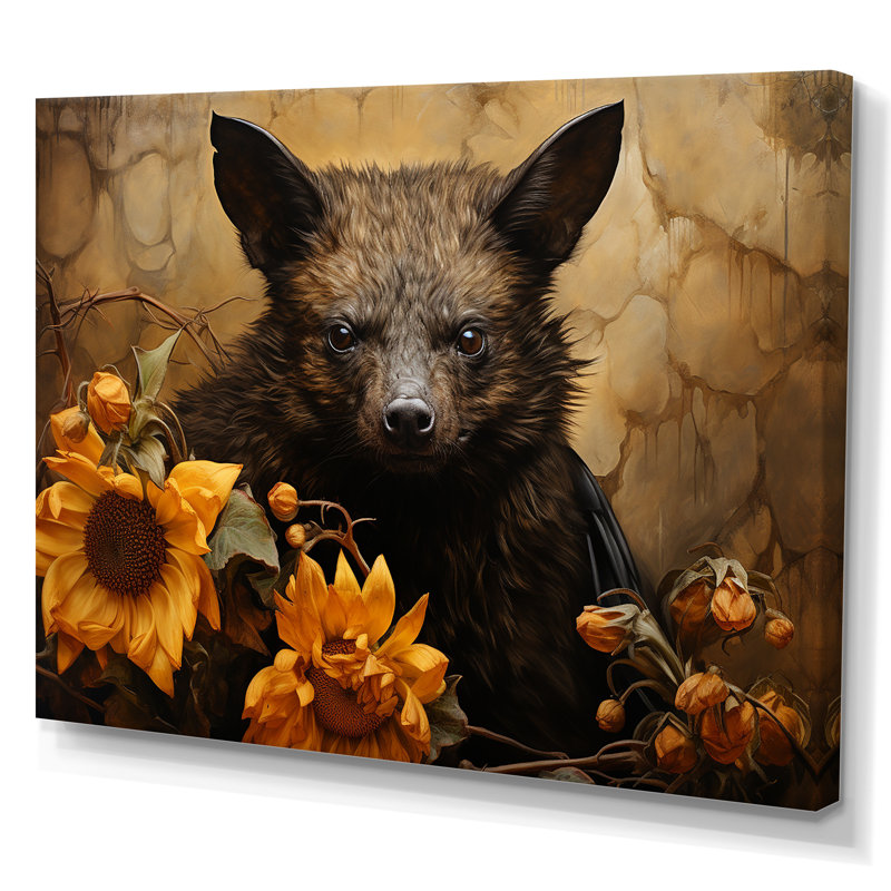 Baroque Bat Elegance - Art mural chauve-souris animal, Toile tendue, H 12 po x l 20 po x P 1 po