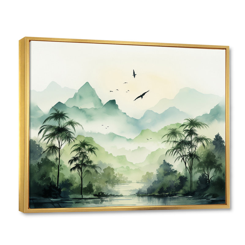 «Tranquil Oasis I» sur toile, H 34 po x l 44 po x P 1,5 po, Cadre flottant doré