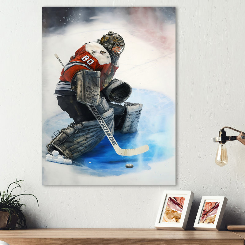 Hockey Gardien pendant le jeu I - Impression sur toile, H 20 po x l 12 po x P 1 po, Toile tendue