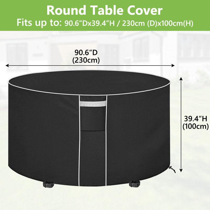 Black Outdoor Round Table Cover with White Trim