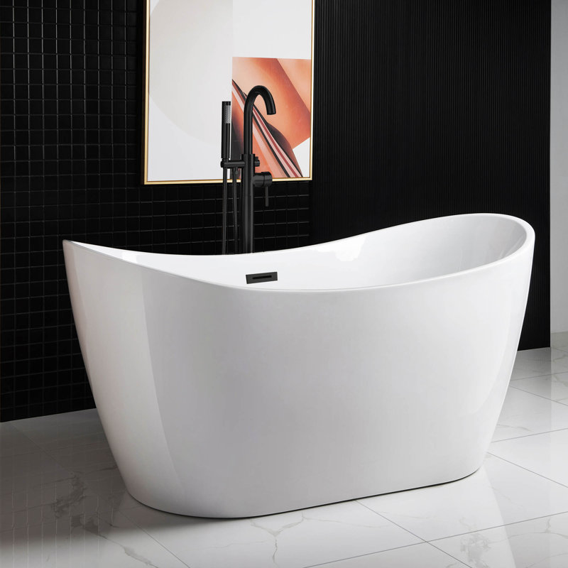 Vital 59" x 28.75" Freestanding Soaking Acrylic Double Slipper Bathtub, Non-Slip Bottom Design, Matte Black, White