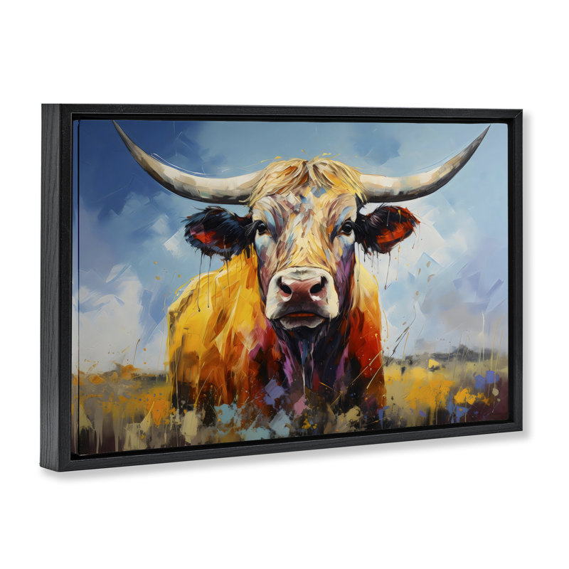 Cadre flottant Moody Longhorn Portrait, design par LSR Creative Studio, Cadre flottant noir de jais, H 17 po x l 25 po