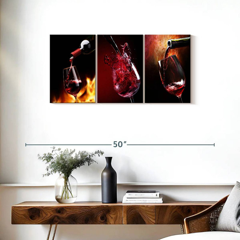 «Versing Glasses Of Red Wine», reproduction d'art sur toile, H 18 po x l 38 po x P 1,25 po