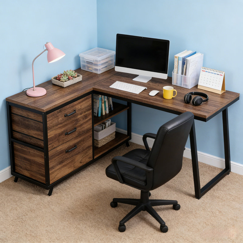 Bureau de travail spacieux, bureau d'ordinateur, bureau en L