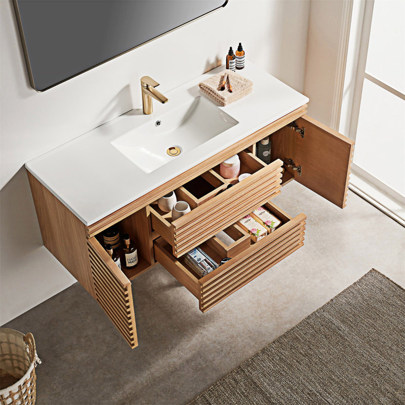 Wall Mounted Single Vanity With Ceramic Sink