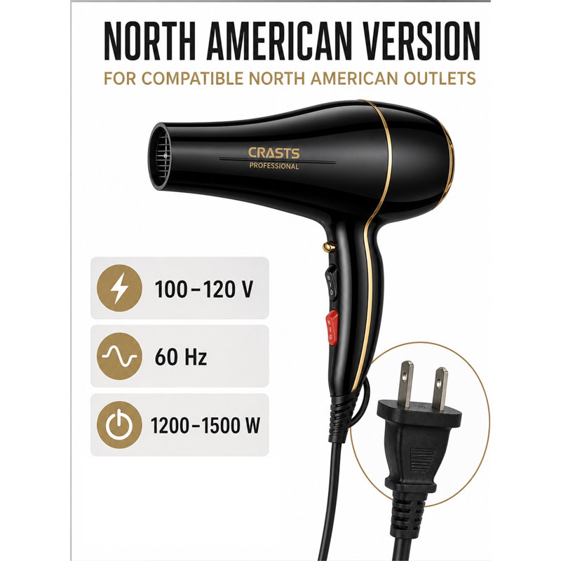Sèche-cheveux 1200-1500W, 2 buses pour la maison