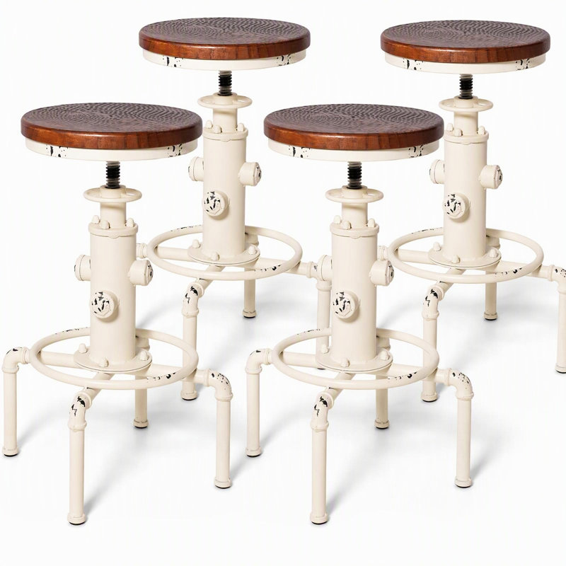 Tabouret de bar industriel avec tabouret de comptoir rétro pour îlot de cuisine, chaise de salle à manger de style campagnard de 24,01 à 29,92 pouces (blanc vieilli)