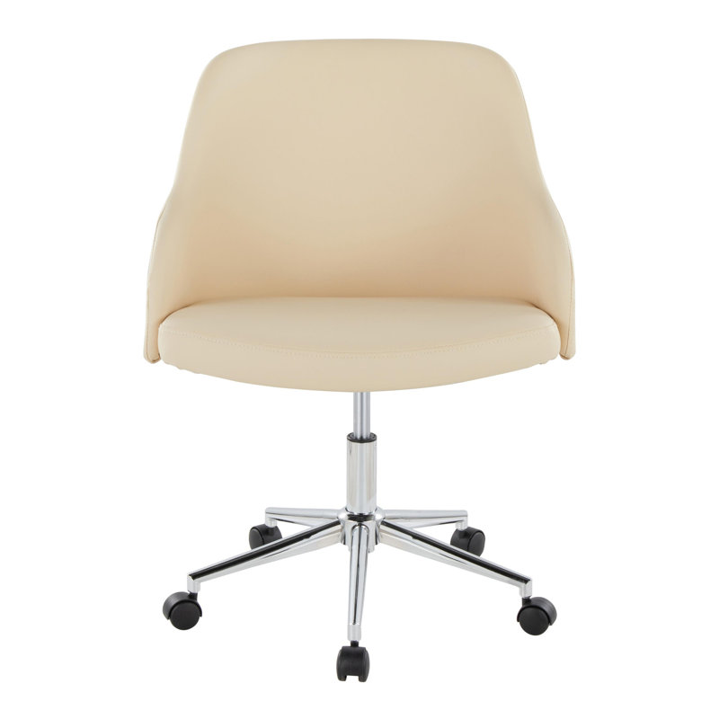Chaise de bureau en métal chromé, Crème, Chrome / noyer