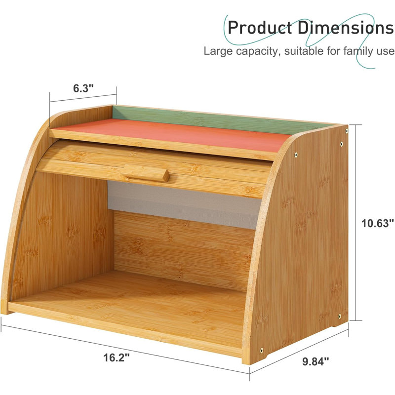 Boîte à pain pour comptoir de cuisine, grande boîte à pain en bois de bambou, capacité de rangement du pain de coin en bois