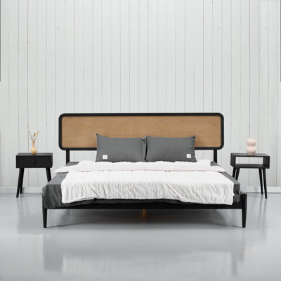 NTC Lupin 1000Lbs Capacity Solid Wood Bed Frame with Headboard and Silent Slats, Nightstand Option