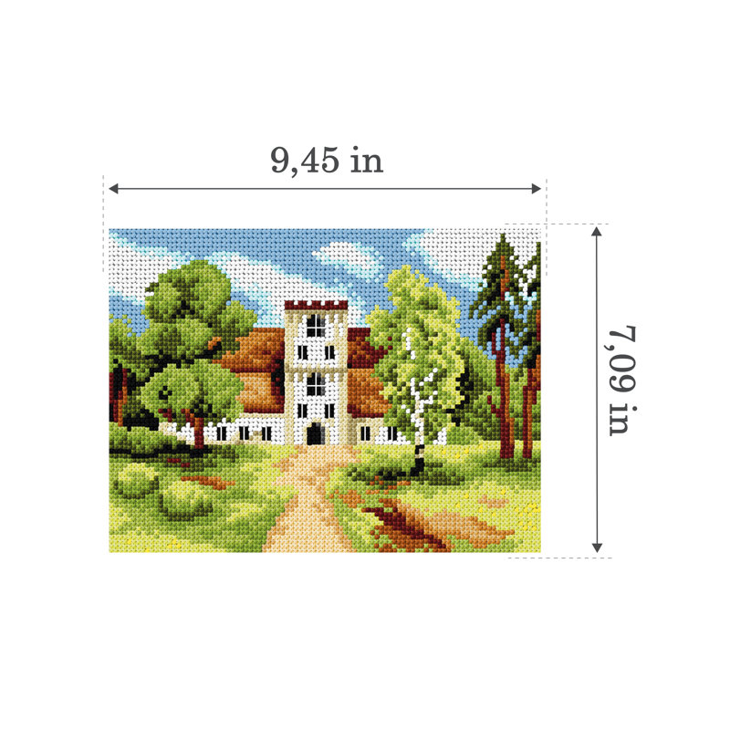 Toile à broder à l'aiguille pour demi-point sans fil Manor House in the Park 3566F