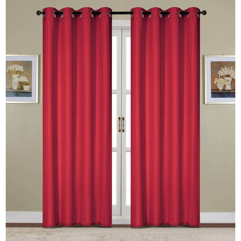 Monaca Semi-Sheer Window Curtain Panel with Grommets, Red, 54" W x 90" L