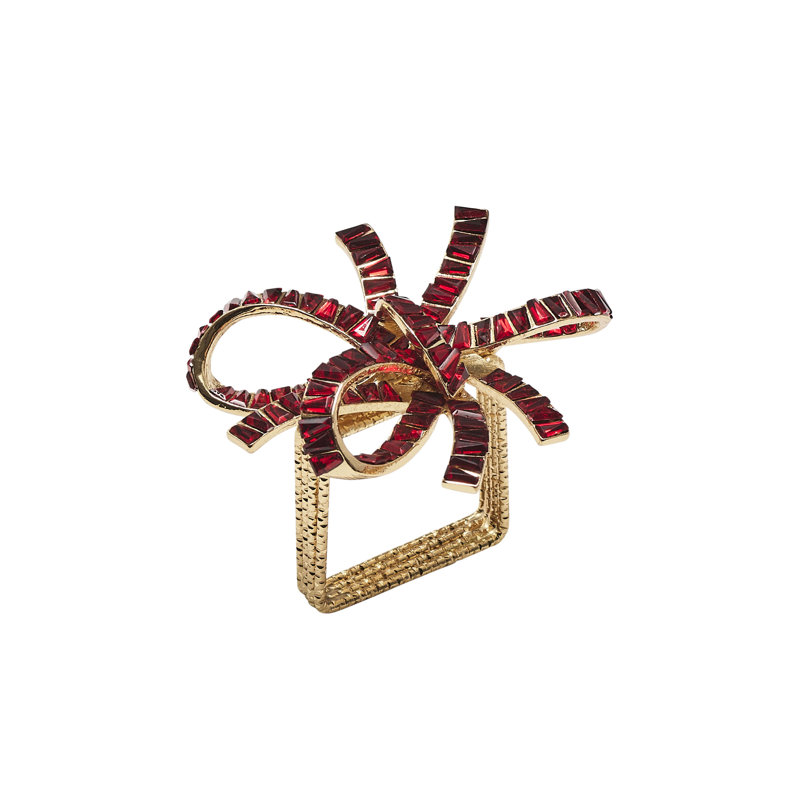 Jeweled Bow Napkin Ring Set in a Gift Box