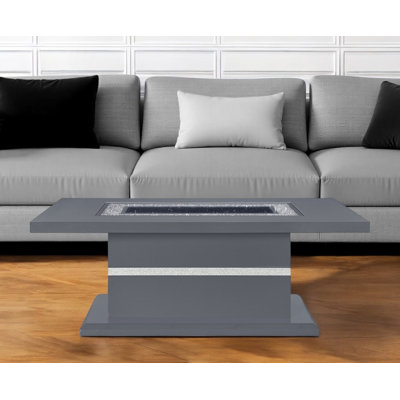 52" Dark Gray Wood And Faux Crystal Pedestal Coffee Table