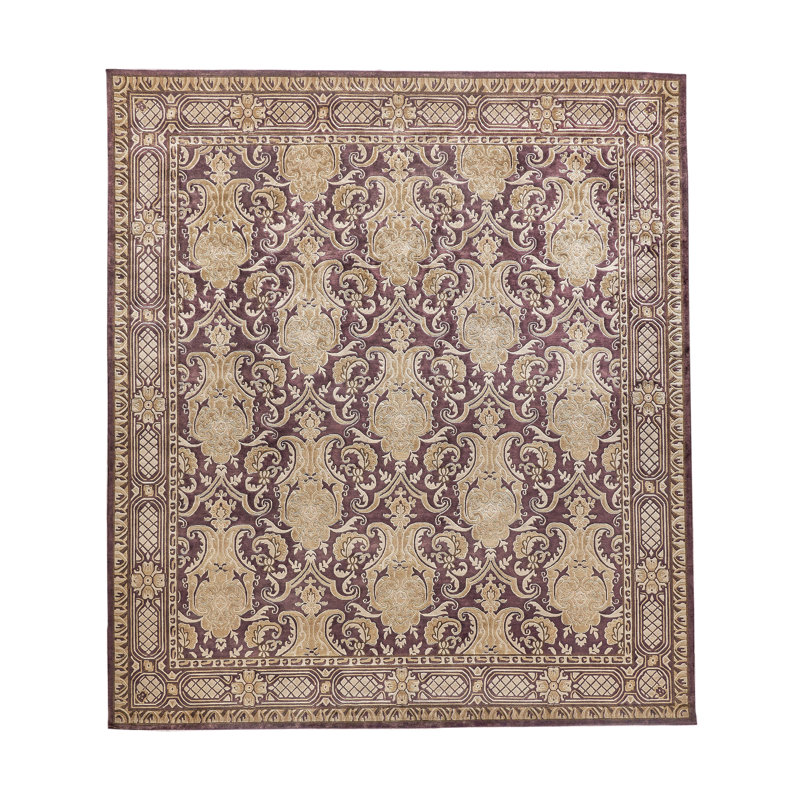 Contemporary hand-knotted New Zealand Wool Eggplant Area Rug