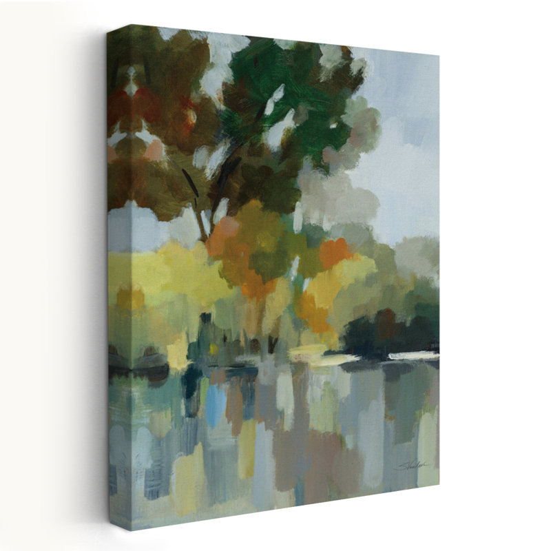 Lac dans le parc II - paysage de lac bleu-vert, H 60 po x l 40 po