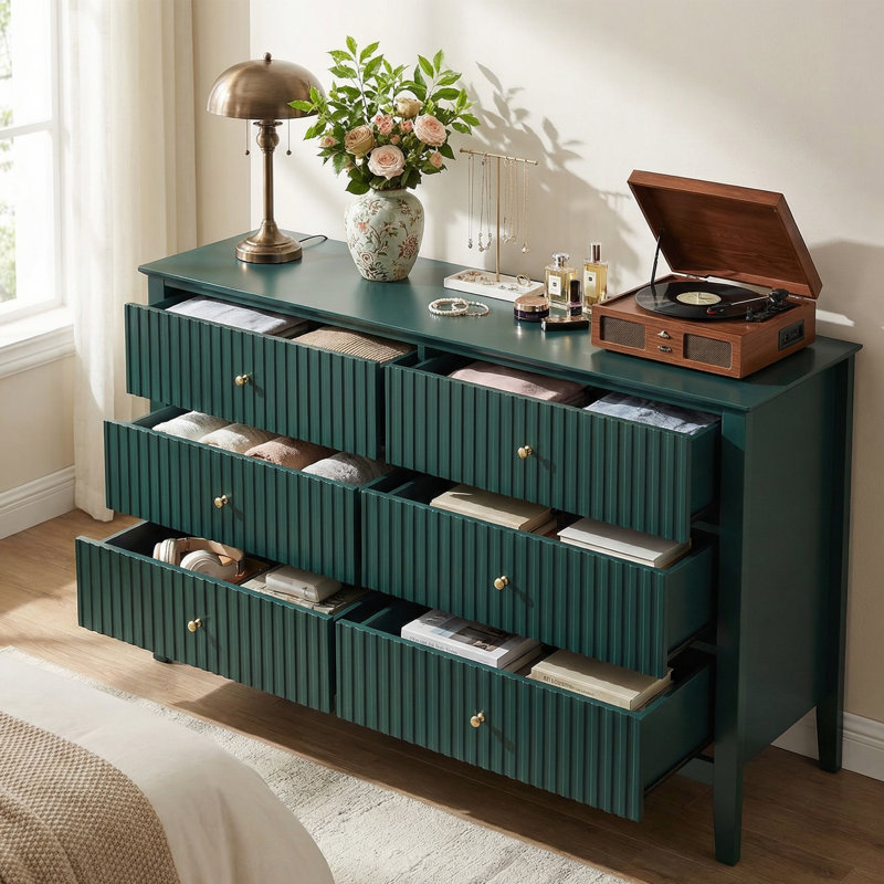 Amberrae 6 Drawer 47'' W Double Dresser, Green