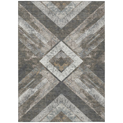 Machine Washable Indoor/Outdoor Xhevrie Brown Rug