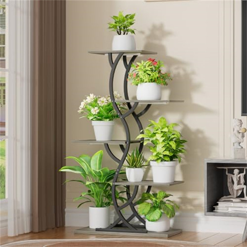 Support à plante d'intérieur gris avec lumières de croissance - hauteur de 44 po, Gris