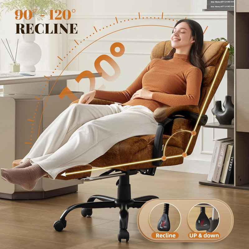 Ergonomic Office Chair, Wide PU Leather Gaming Chair with 90°-135° Reclining Backrest, 360° Swivel Wheels, Adjustable Height, 350 Lbs Capacity
