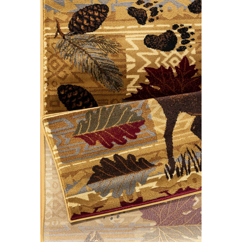 2Ft.7In.X7ft.3In. Area Rug With Deer And Nature Motifs, Polypropylene Wild Animal Prints,, Runner 2'6" x 7'4"