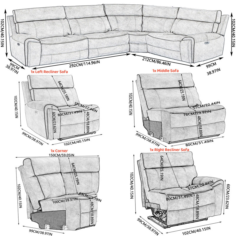 Filton 4 Seater Reclining Sofa & Chaise, Dark Grey
