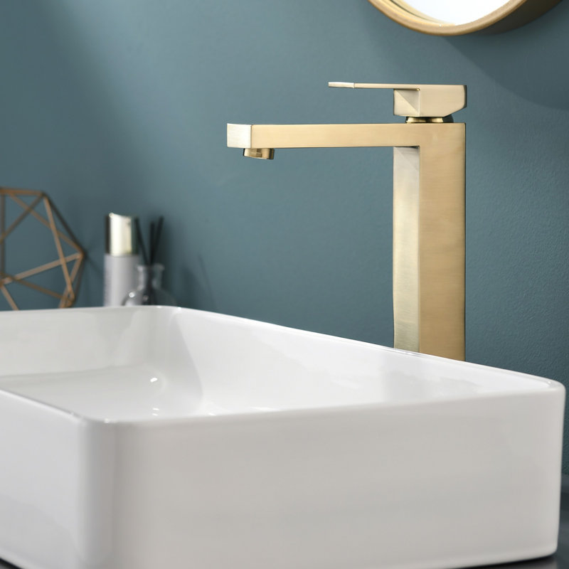 Robinet de lavabo de salle de bain à poignée simple en laiton, Or brossé