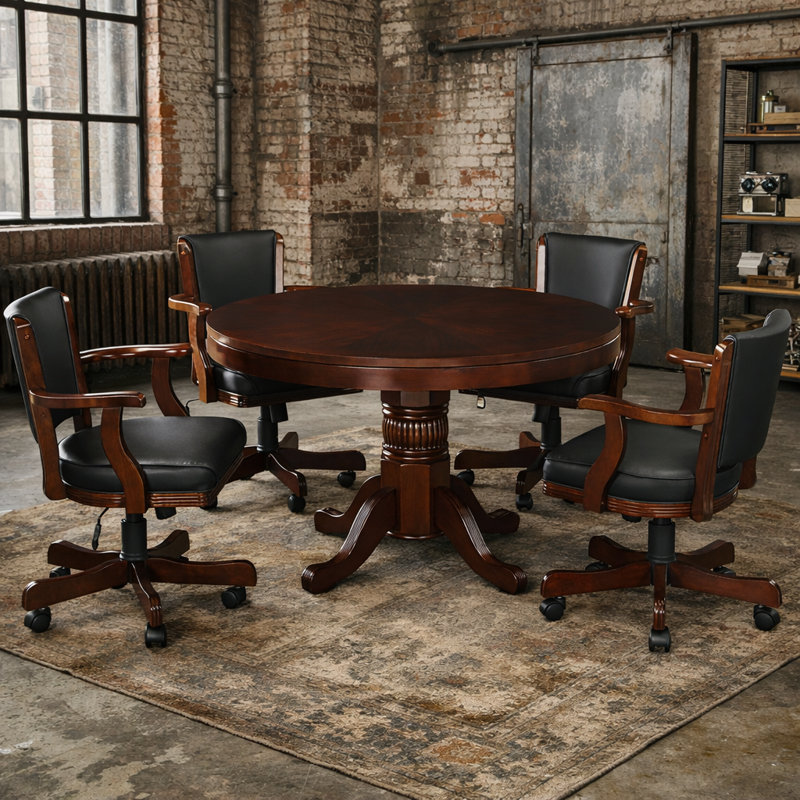 48'' Poker Table with Game Chair Set and Flip Table By RAM Game Room, Cappuccino
