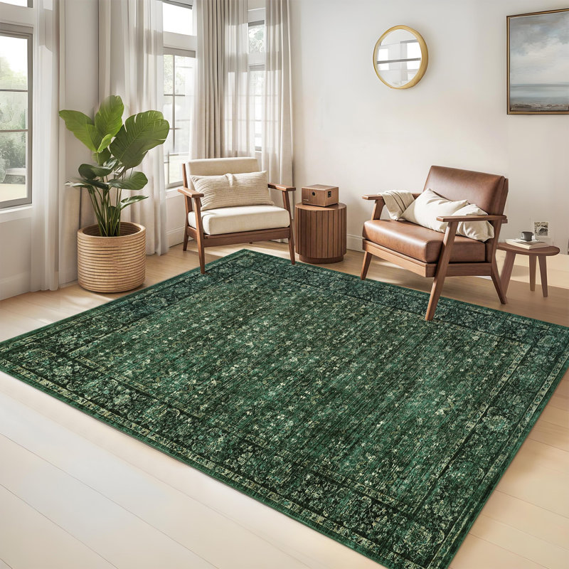 Machine Washable Area Rugs for Living Room, Floral Rugs Oriental Vintage Rugs Distressed Non Slip Stain Resistant Soft Low Pile Carpet for Bedroom Dining Room Nursery Kids Room