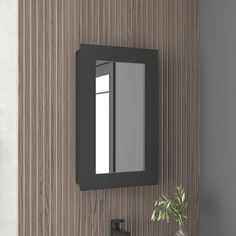 Armoire de salle de bain noire étroite - H 25,7 po x l 15,7 po avec trois tablettes intérieures et une porte en miroir pour une élégance moderne